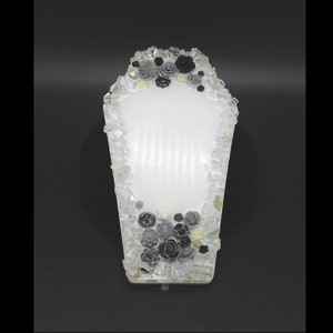 Coffin-shaped Decorative Tray - 9x5 inch -Heat Resistant Candle Holder Surface - White Sparkle with Flowers - Decorative Tray - Home Decor