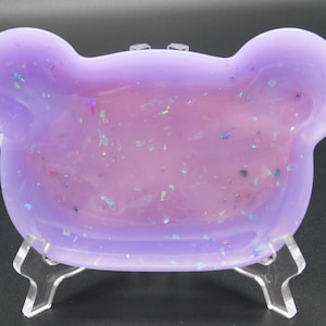 Cute Bear Shaped Soap Dish / Trinket Tray - Purple with Pink Iridescent Decorative Tray - Home Decor