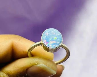 Handmade Opal 925 Sterling Silver Ring, Bohemian Gemstone Statement Ring