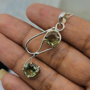 Natural Green Amethyst Silver Pendant 925 Sterling Silver Green Amethyst Gemstone Silver Statement Pendant Round Cut Silver Pendant For Her