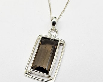 Handgefertigter Rauchquarz Anhänger, 925 Sterling Silber