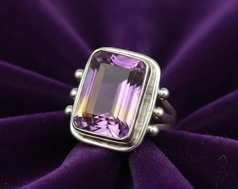 Handmade Rectangle Ametrine 925 Sterling Silver Ring