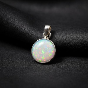 Ethiopian Opal Pendant, Round Sterling Silver Fire Opal Necklace
