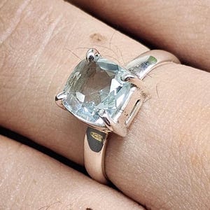 Natural Green Amethyst Silver Ring 925 Sterling Silver Green Amethyst Gemstone Statement Ring Cushion Shape Silver Ring Engagement Ring