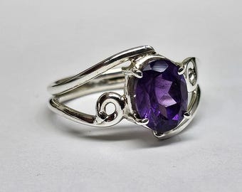 Handmade Oval Amethyst Ring, 925 Sterling Silver Boho Statement Ring