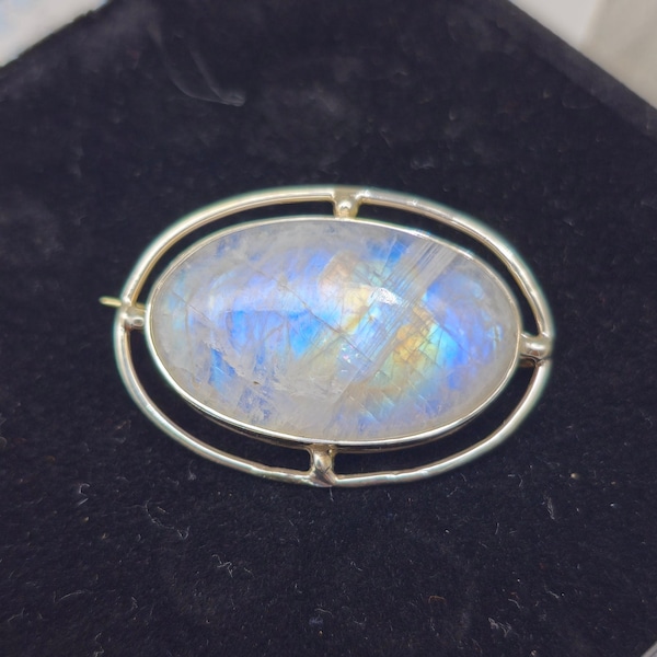 Rainbow Moonstone Brooch Pin, 925 Sterling Silver Celtic Shawl Pin