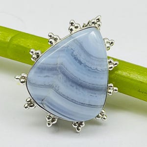 Natural Blue Lace Agate Brooch 925 Sterling Silver Blue Lace Gemstone Statement Brooches Handmade Pear Shape Brooch For Women&#39;s Gift Ideas