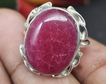 Handmade Oval Ruby Ring, 925 Sterling Silver Statement Ring