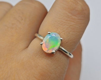 Handmade Ethiopian Opal 925 Sterling Silver Ring, October Birthstone