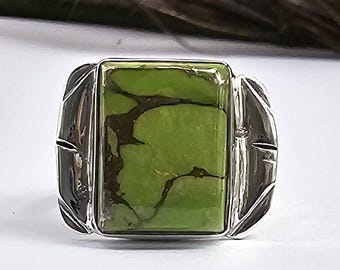 Grüner Türkis Sterlingsilber-Ring, handgemachter Edelstein-Statementring