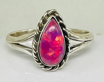 Handmade Pear Aurora Opal Ring, 925 Sterling Silver