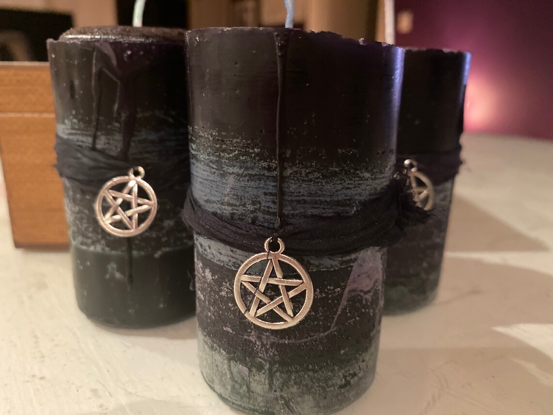 Lila und grüne Säule Kerze | Etsy