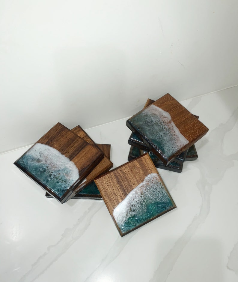 Custom ocean Wave Coasters Epoxy Coaster Resin Coasters Etsy