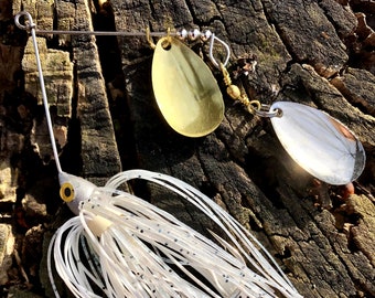 Handmade Double Indiana Blade Spinnerbait (White Shad Skirt, 1/4 Oz)
