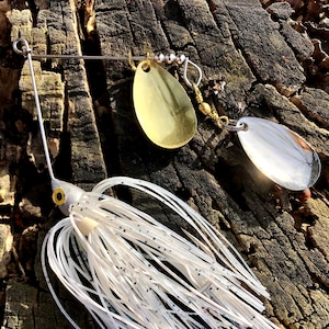Handmade Double Indiana Blade Spinnerbait (White Shad Skirt, 1/4 Oz)