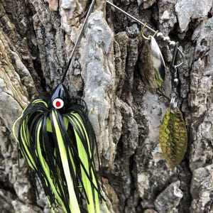Handmade Willow Tandem Blade Spinnerbait (Black and Yellow Skirt, 1/4 oz)