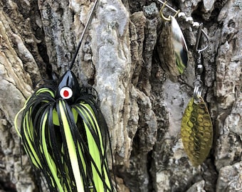 Spinnerbait Willow Tandem Blade fatto a mano (gonna nera e gialla, 1/4 oz)