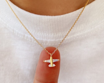 Gold Plated Multi-Color Crystal Airplane Plane Pendant Sweater Necklace 