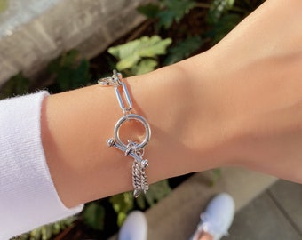 silver chunky bracelet womens
