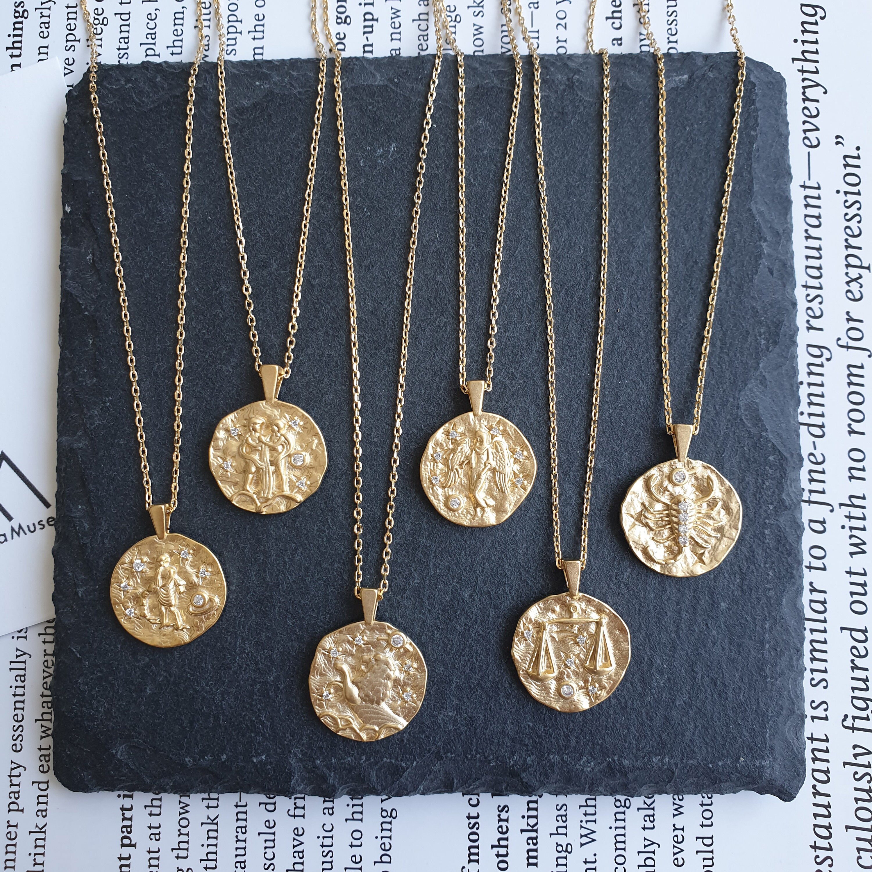 Zodiac Necklace Gold Dipped, zodiac coin necklace, Zodiac constellati…