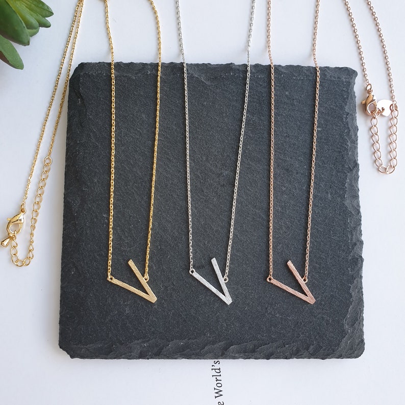 Initial V Necklace Initial necklaces Gold plated Initial necklace rose gold Initial necklace silver sideways Initial Necklace Sideways