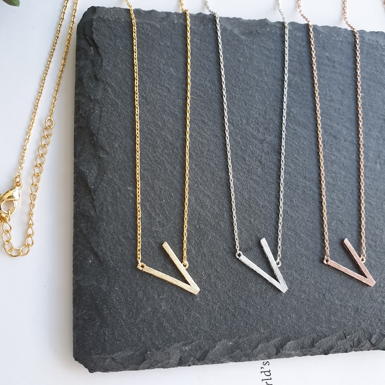 Initial V Necklace Initial necklaces Gold plated Initial necklace rose gold Initial necklace silver sideways Initial Necklace Sideways