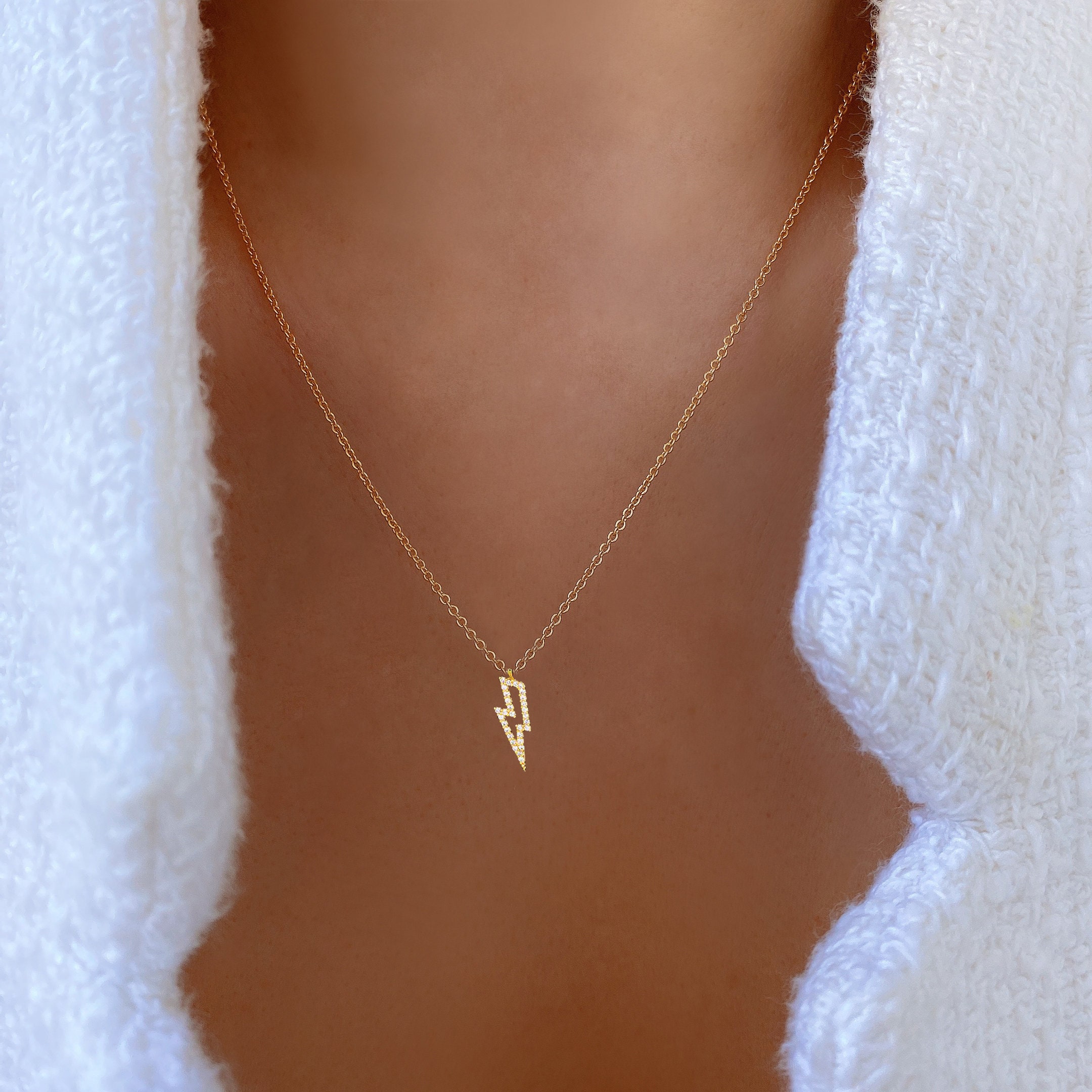 Gold Lightning Bolt Charm Pendant Necklace also in Silver Gold Lightning Bolt Charm Pendant Necklace also in Silver