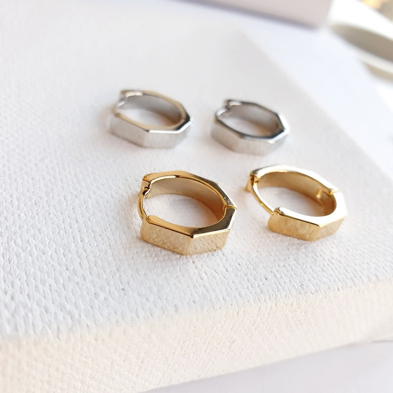 Hexagon Hoop Earrings 14K Gold dipped Geometric Hoops Etsy