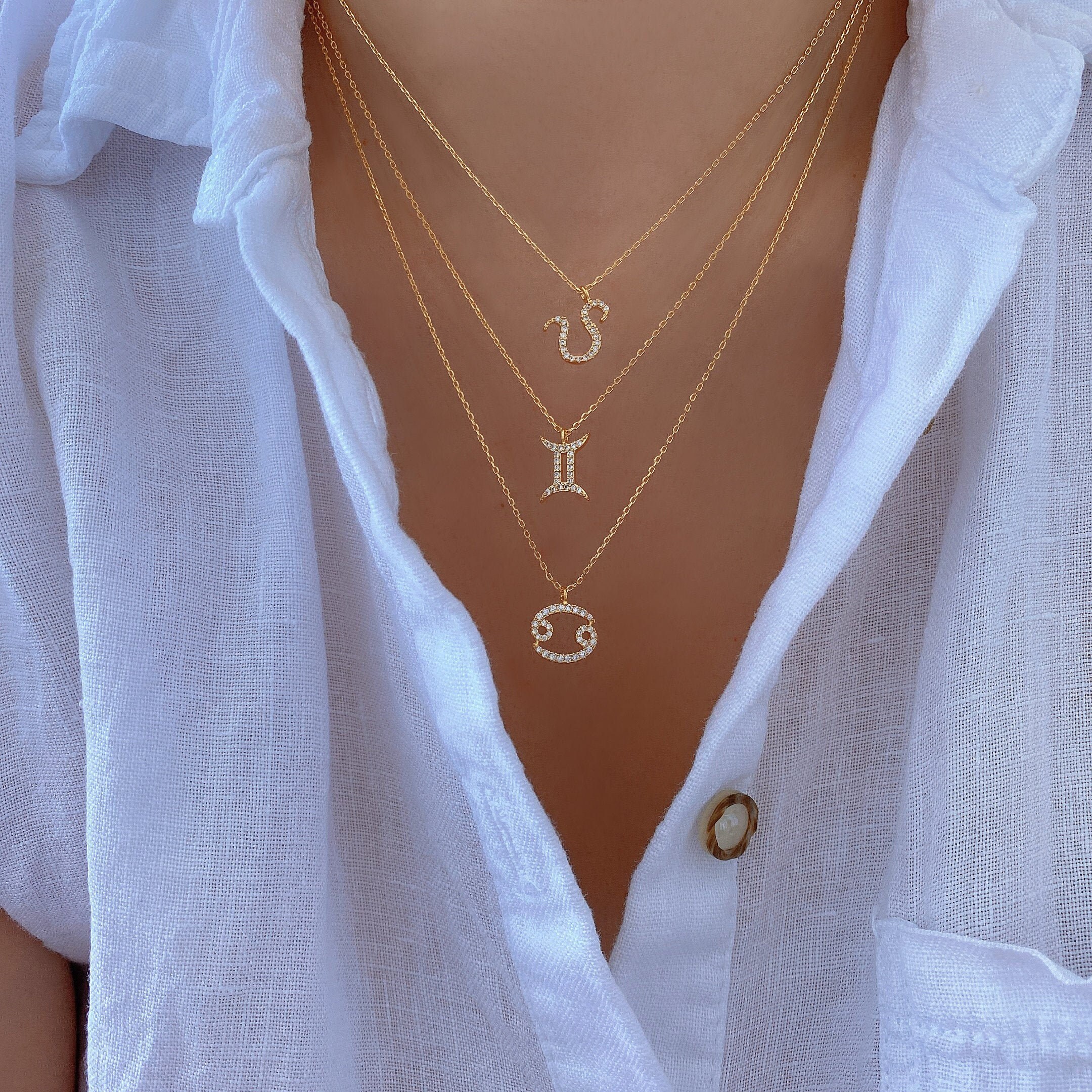 Zodiac Sign Necklace Gold Dipped cz Crystal, Zodiac Necklace, Constel…