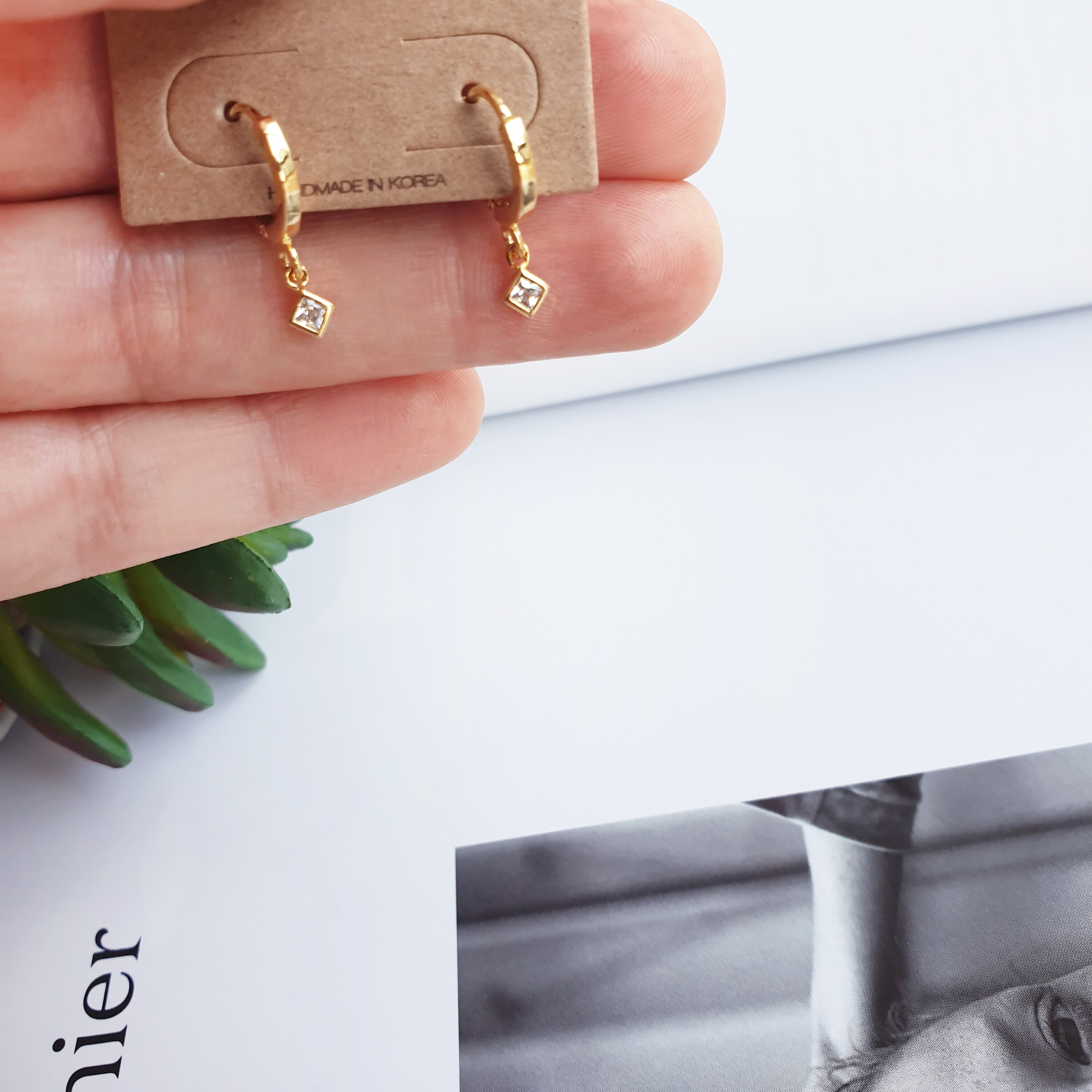 Huggies earrings with cz charm Huggie Earrings Gold Tiny Etsy