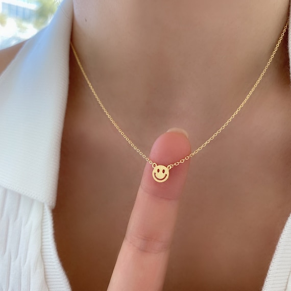 Smiley Face Necklace 18K Gold Dipped Silver Rose Gold Smile - Etsy