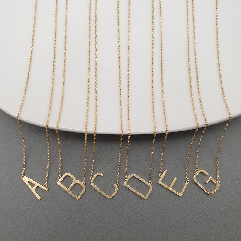 Initial Necklace Sideways Gold plated initial necklaces Etsy
