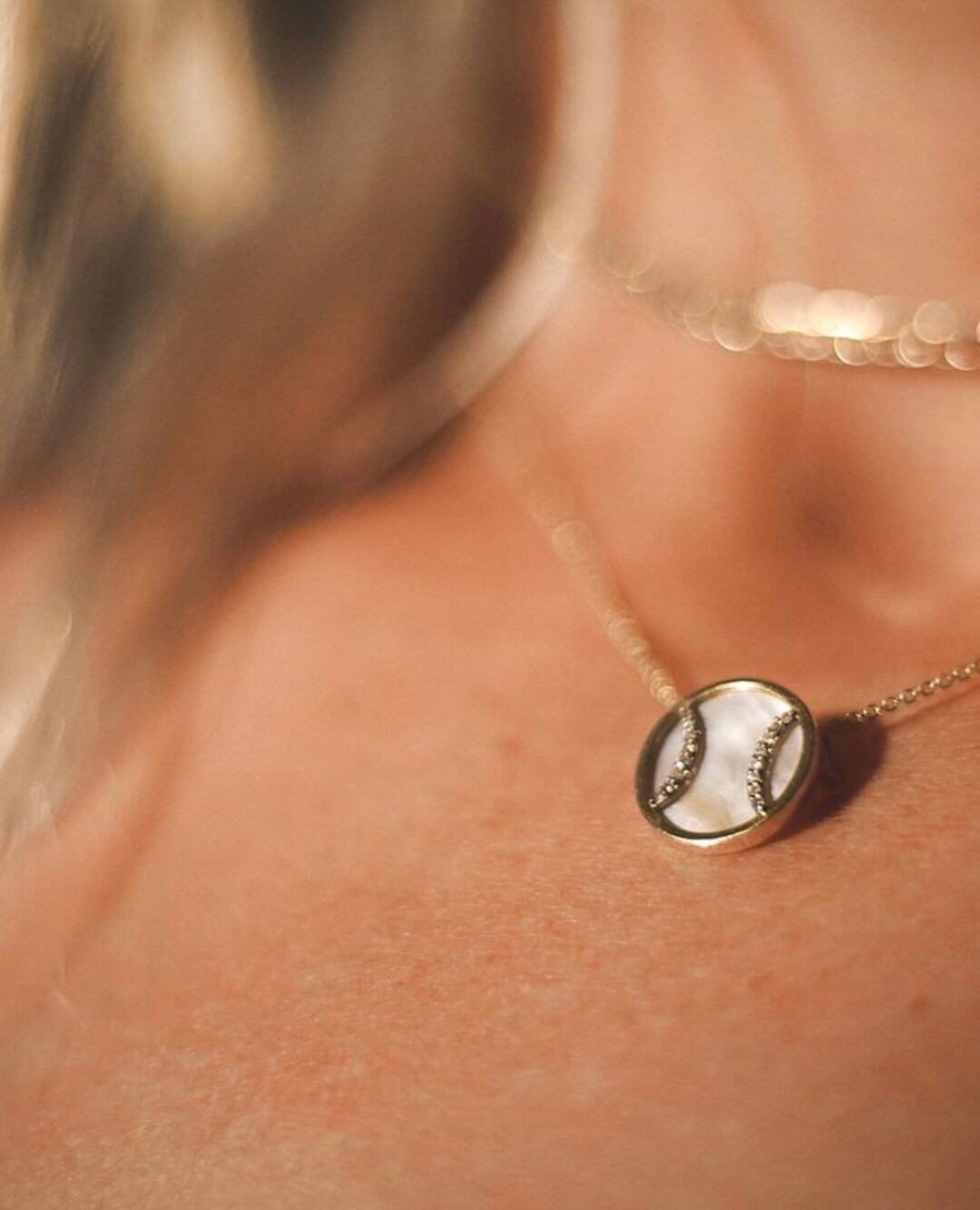 Tennis Ball Necklace 14k Gold Mother of Pearl and Diamonds. Etsy