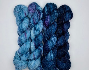 Sexy Nerd Fade DK Kit - teal + purple + pink yarn, variegated, speckled, fall, crochet, knit, wooly waffle shawl, fade kit, merino, gift set
