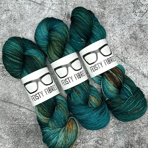 Lucky Penny - Teal + Copper + Rust hand dyed variegated fingering sock and mcn yarn