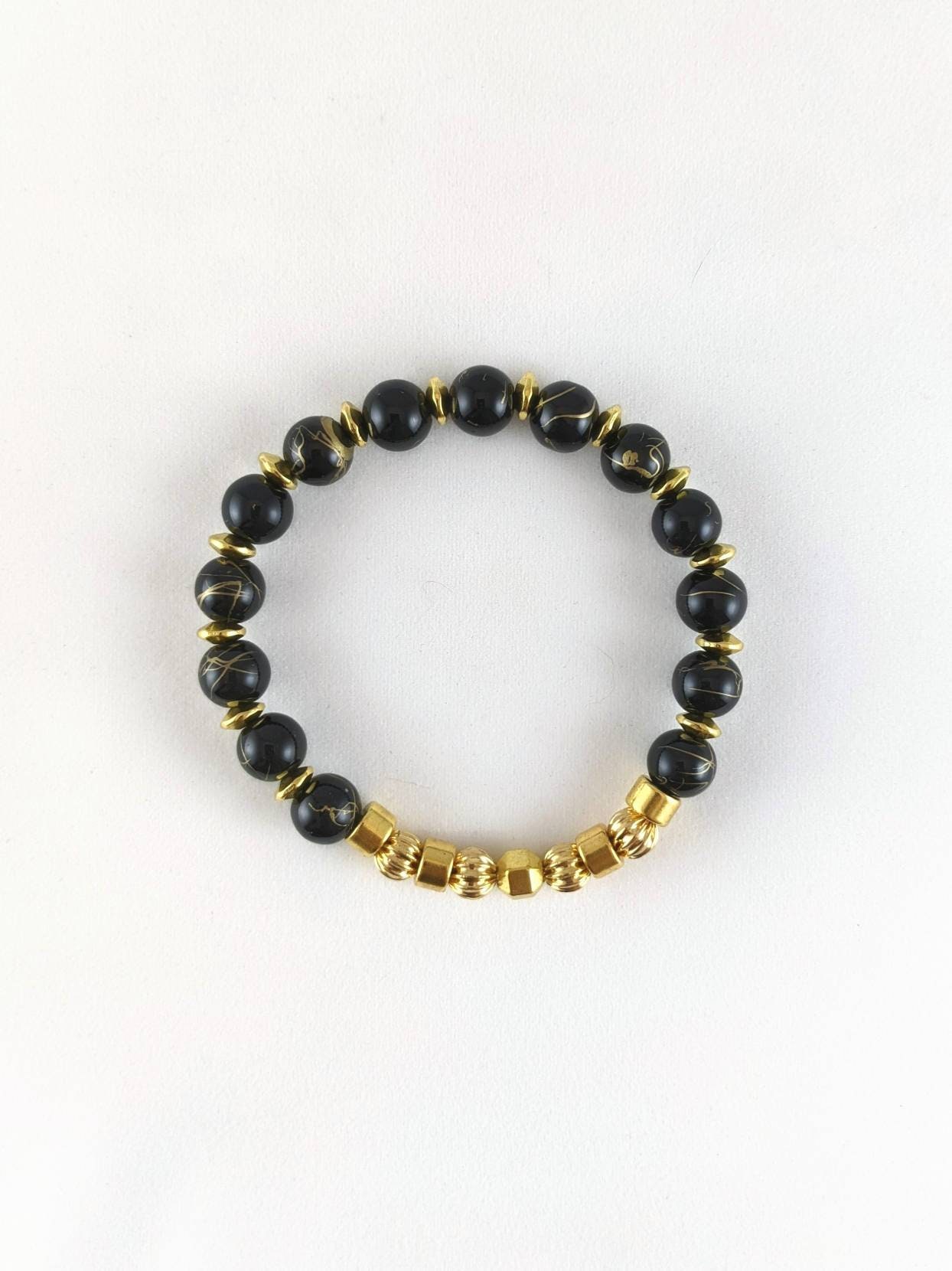 Black and sale gold bead bracelet