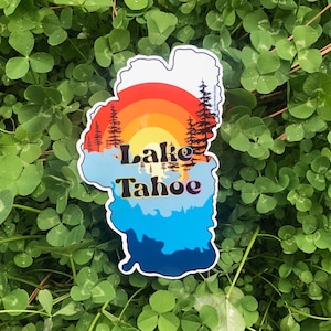 Lake Tahoe Sticker: Retro Rainbow Hippie Style, Glossy Vinyl