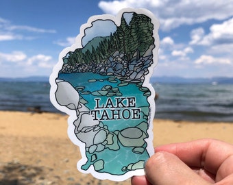 Lake Tahoe Sticker, Tahoe beach sticker, Glossy Vinyl, Die Cut Stickers 013