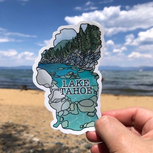 Lake Tahoe Sticker, Tahoe beach sticker, Glossy Vinyl, Die Cut Stickers 013
