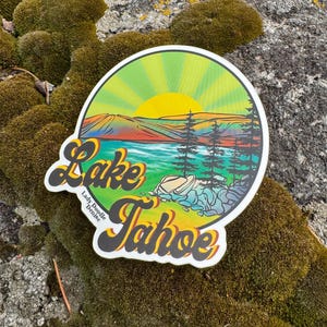 Lake Tahoe Retro Sunset Sticker: Matte Vinyl Die Cut