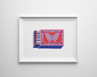 Wall Art Digital Print - Home Decor Vintage Butterfly Match box print