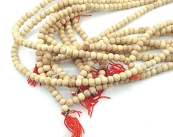 Handmade Wooden Tulsi Beads Mala -Japa Mala -Tulsi Mala Necklace Hindu Krishna Prayer beads Holy Bead Mala | A Strand of 108 Beads- Lot of 5