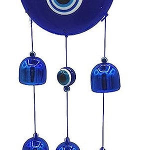 Ręcznie robiony dzwonek wietrzny Feng Shui Vastu Evil Eye z 5 metalowymi dzwonkami, wiszący amulet na drzwi, do biura domowego Suraksha Kavach