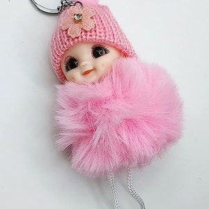 Handgemachte Echte Flauschige Kunstfell Niedliche Puppe Pom Pom Schlüsselanhänger | Schlüsselbund für Mädchen Tasche Scooty Fahrrad Autoschlüssel Tasche Charm Auto hängen