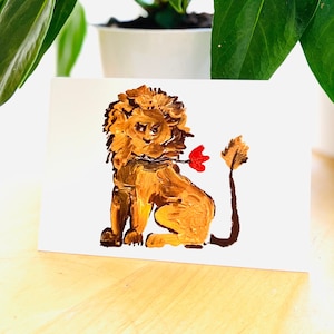 Impresiones artísticas originales, postales, marcapáginas, león, paquete de 4, postales de animales, caprichosas, arte, flores, regalo para niños, regalo para ella, tarjetas de cumpleaños