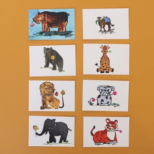 Animal Art Postcard Set: Whimsical Floral Prints, Book Lover Gift, Pack of 8