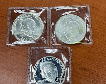 Moneda de 1 dólar Eisenhower de 1990 P & W, plata al 90%, en calidad proof y sin circular, lote de 3