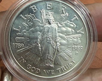 Dólar estadounidense conmemorativo del bicentenario del Congreso de 1989-D, 90% plata.