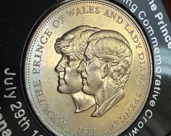 Moneda conmemorativa de la boda real de 1981 de Su Alteza Real el Príncipe de Gales y Lady Diana Spencer.