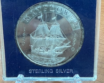 Medalla de plata esterlina conmemorativa del Mayflower (1620-1970), edición limitada de 1,5 onzas troy, edición limitada de 1,5 onzas troy.
